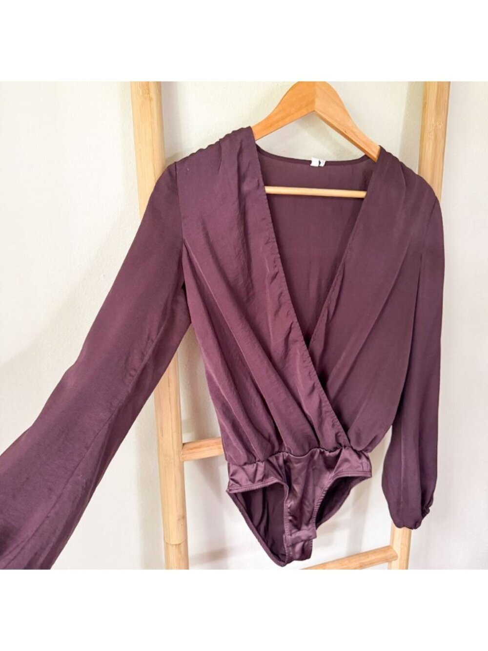 Urban Outfitters Out From Under Gigi Satin Wrap Bodysuit Plum Purple XS - Picture 5 of 10